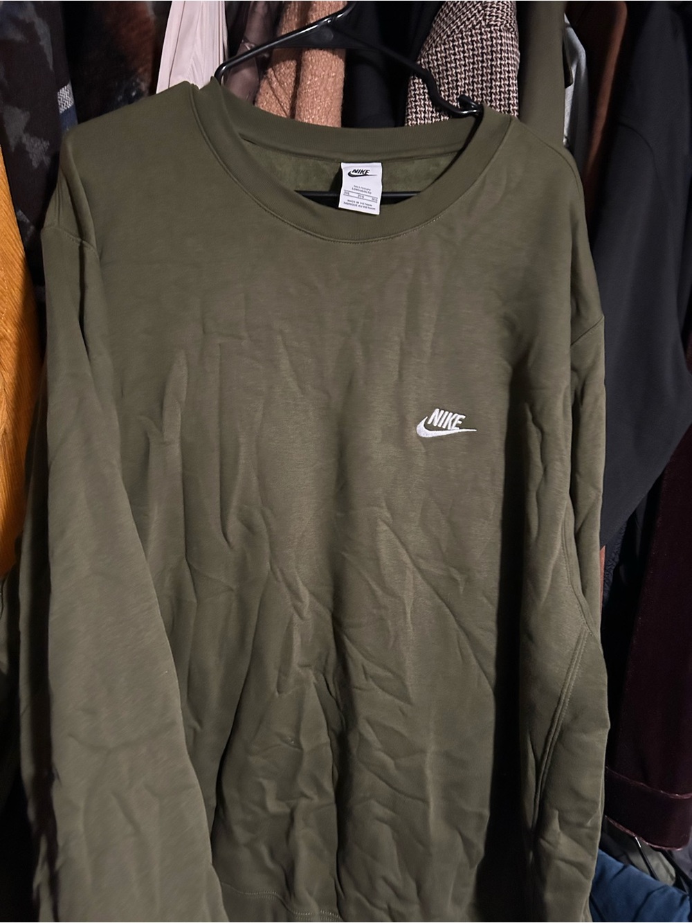 Nike Olive Green Long Sleeve Crewneck Sweatshirt with White Logo
